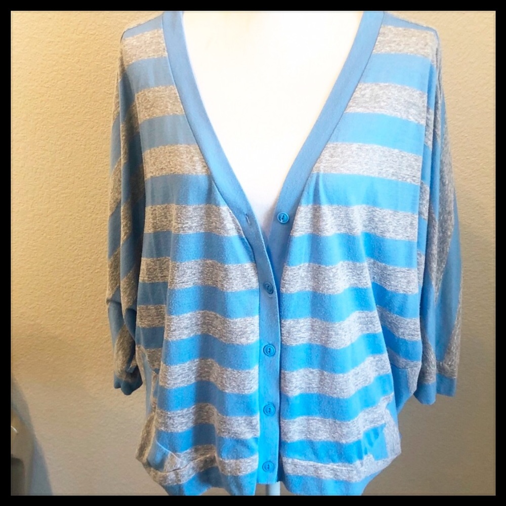 New York & Company Blue & Gray Striped Top